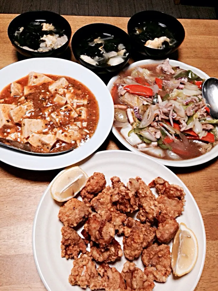 唐揚げ、八宝菜、麻婆豆腐|あつさんさん