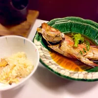 Snapdishの料理写真:釜飯とのどぐろの煮付け|みゃあさん