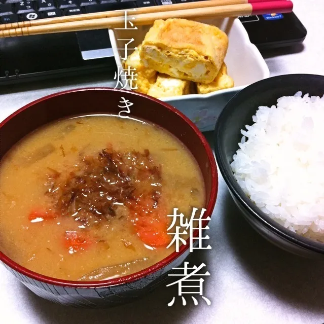 140104-雑煮/玉子焼き/ご飯 ¥220 #夕食 #自炊|dune725さん