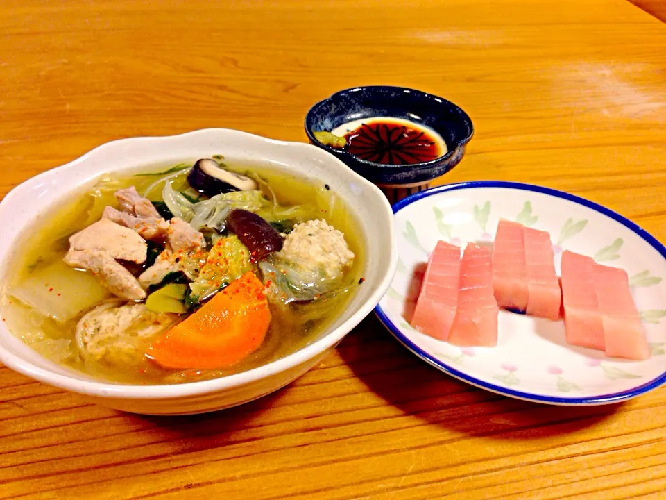 鶏鍋とビンチョウマグロ刺身|pepiさん