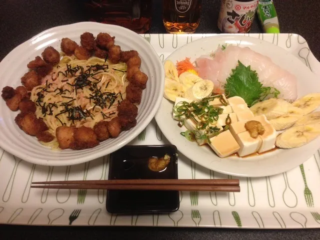 タラスパと下足の唐揚げ、カワハギのお刺身、バナナ奴！ू(๑ ›◡ु‹ ๑ ू)✨|サソリさん