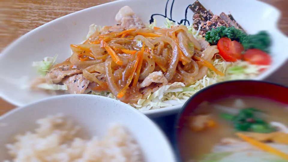 豚肉の生姜焼＊牛蒡の明太子煮|プチテンよすさん