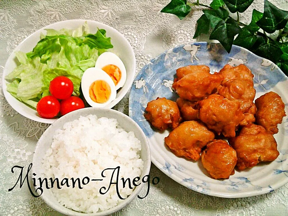 唐揚げ・サラダ・白ご飯|みんなのあねごさん