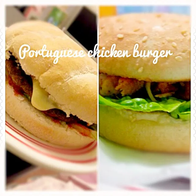 Snapdishの料理写真:Portuguese chicken burger with cheese, lettuce, tomato, onion|Marrigorri Kitchenさん