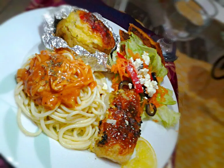 Full Course Spagetti Mascaropone with Dory Mozzarella and Baked Feta Cheese Potato|Yenny Liesさん