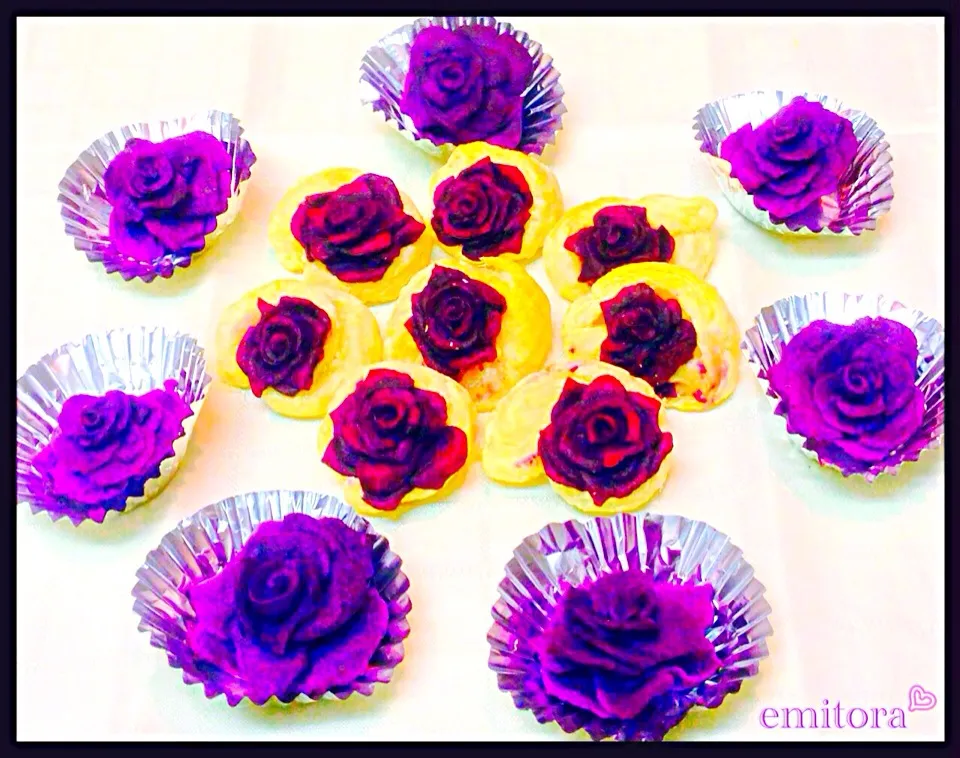 新年のご挨拶(*˘︶˘人)♡紫芋のスイートポテト&ひと口パイ🌹|femi🌿さん