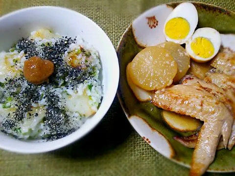 揚げ餅入り七草粥・鶏手羽の麹柿酢煮|真希さん