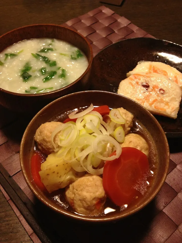 鶏団子と新じゃが芋の煮物、七草粥、かぶらずし|maruruさん