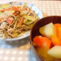 Snapdishの料理写真:1/7＊野菜炒めとポトフ。これに七草粥|ayaka.さん