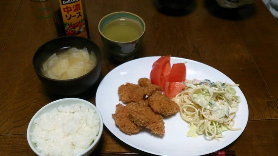 とんかつ＆スパサラ＆キャベツの味噌汁|えっちゃんさん