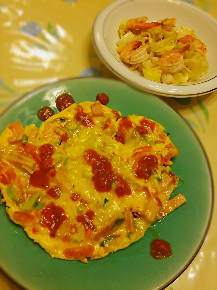 平たいオムレツ
エビとキャベツのアンチョビソテー|YOUさん