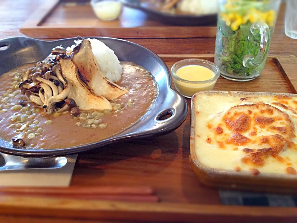 Snapdishの料理写真:キノコカレーとグラタンランチ|なつきさん