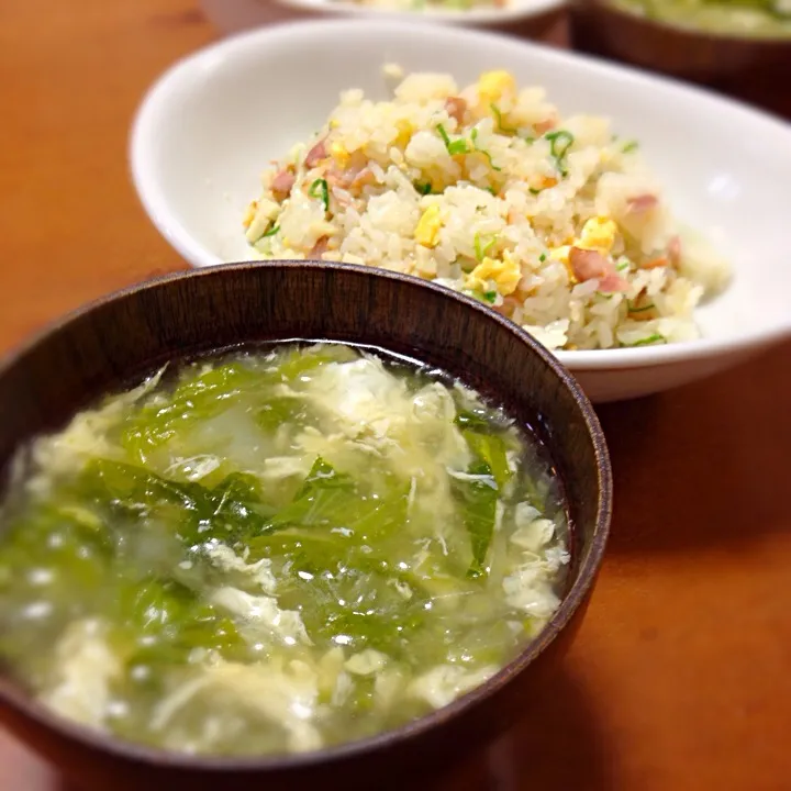 白菜と玉子のスープ＆炊飯器DEチャーハン|ashushikaママ♡さん