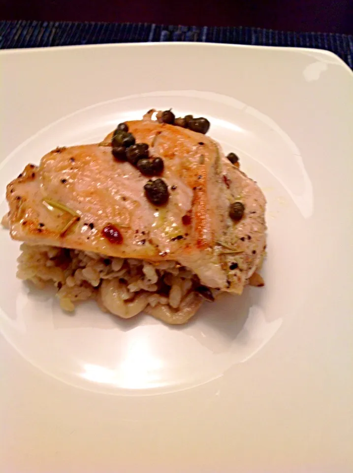 mushroom risotto with white truffles and chicken breast with rosemary and capers|ダイアナさん