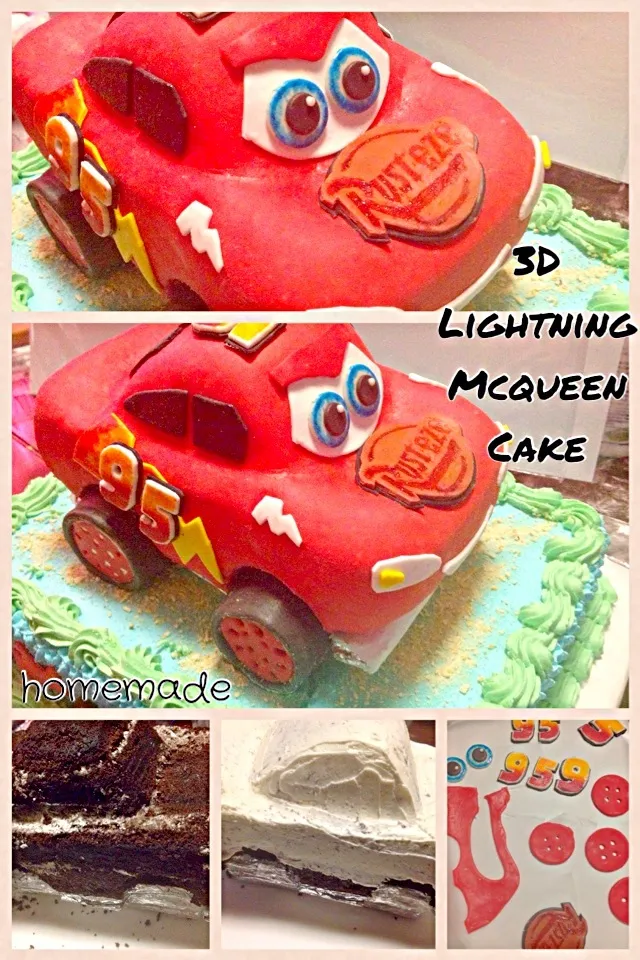 lightning mcqueen cake is done! #hubby outdid himself ! # I asked help from my husband and he ended up doing all the work ;)|Len(^_−)−☆さん