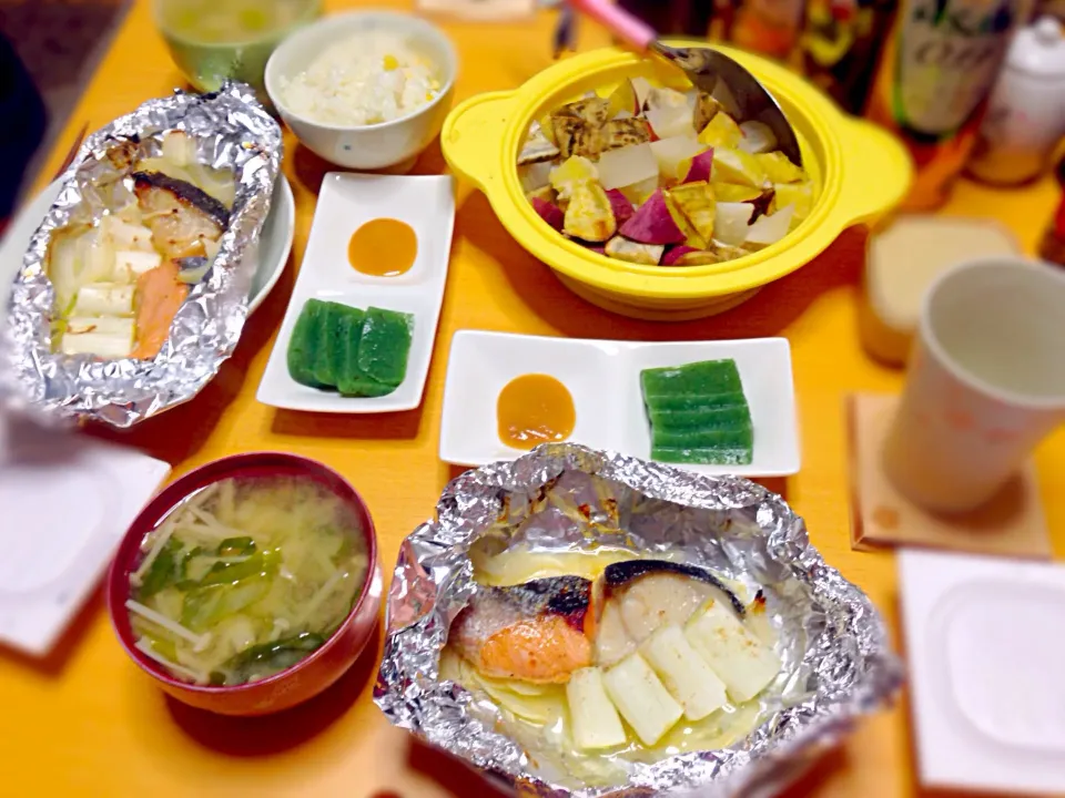 Snapdishの料理写真:味噌漬け鮭と鱈のホイル焼き＆温野菜定食〜|あいあいさん