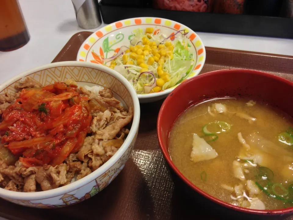 キムチ牛丼サラダ豚汁セット560円|PegaOさん