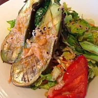 Snapdishの料理写真:Baked Egg plant and salad with Miso sauce.|yukさん