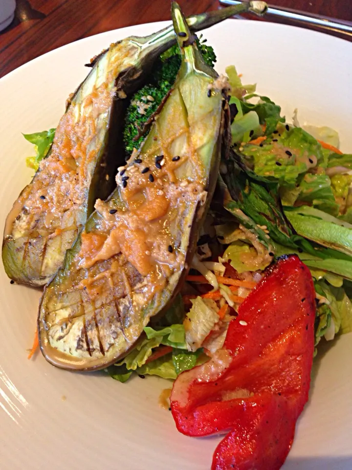 Baked Egg plant and salad with Miso sauce.|yukさん