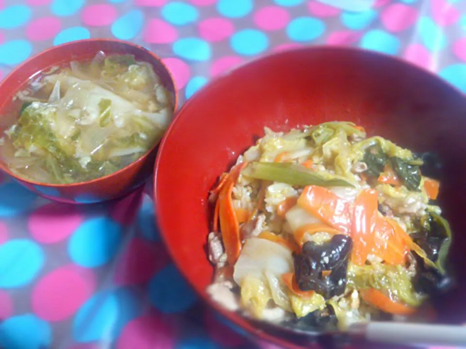 あんかけ炒飯中華丼風とくずれ餃子スープ|29ちゃんPEさん