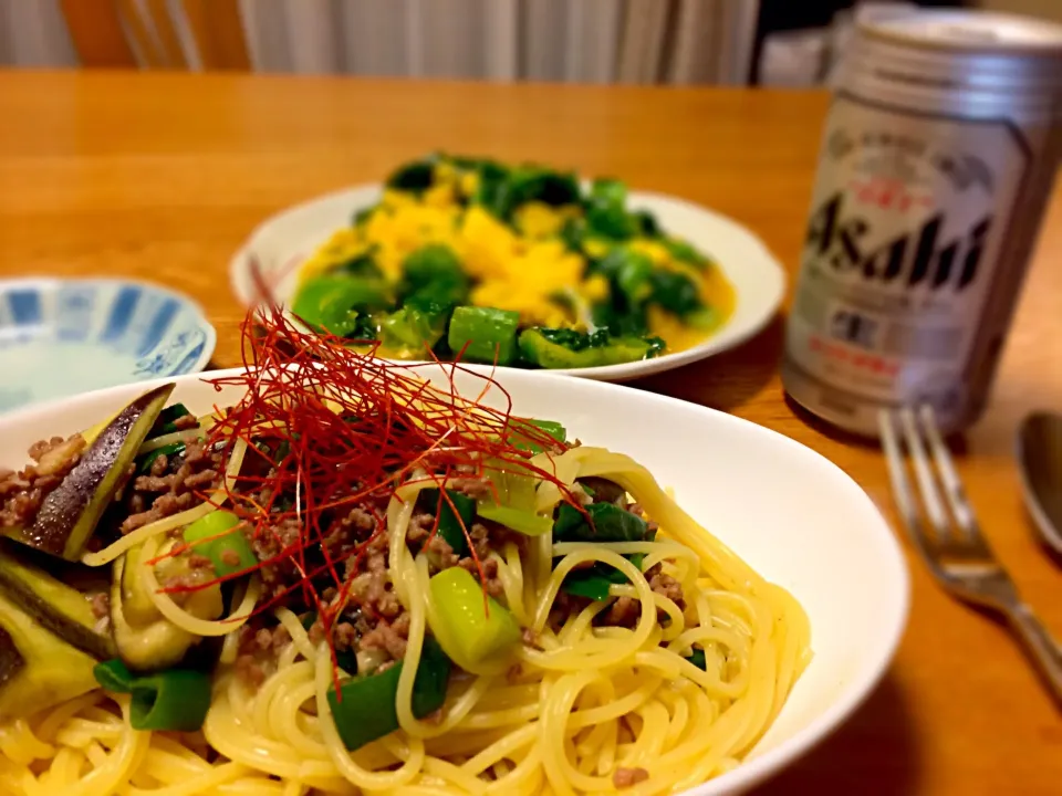 茄子とひき肉の中華風パスタ|豊福由紀さん