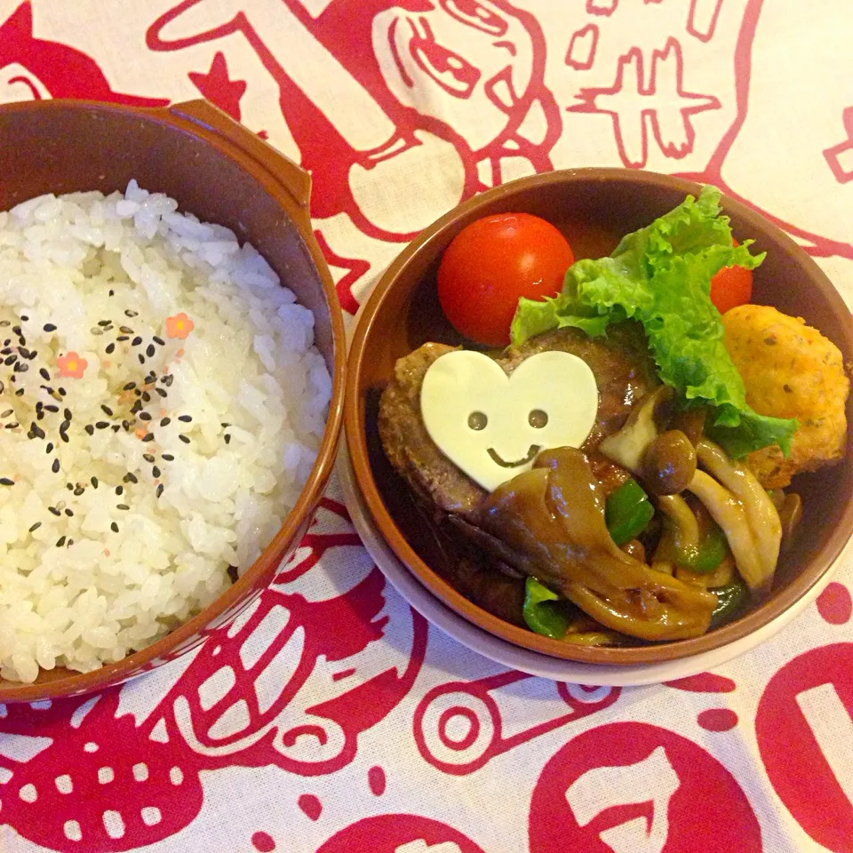 きのこあんかけハンバーグ弁当|びすこさん