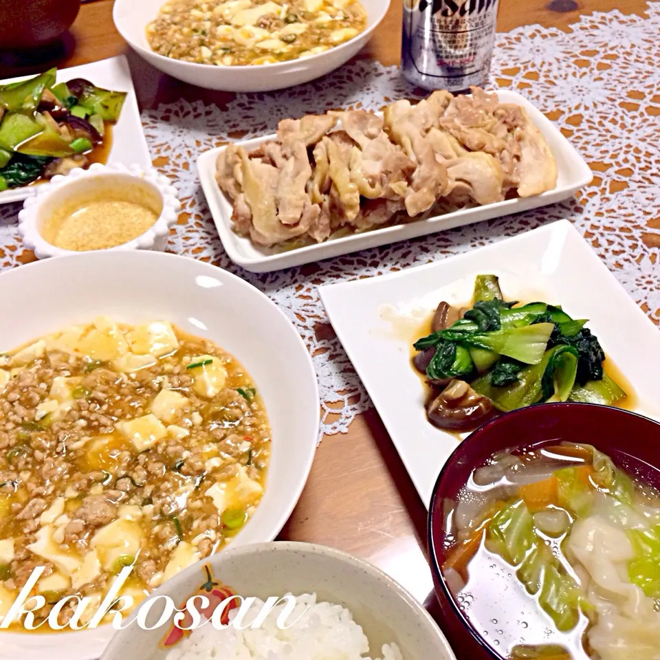 Snapdishの料理写真:麻婆豆腐、ワンタンスープ他|pinkmamaさん