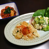 海老ピラフ.ポテトサラダ.野菜とチキンのトマト煮|恭子さん