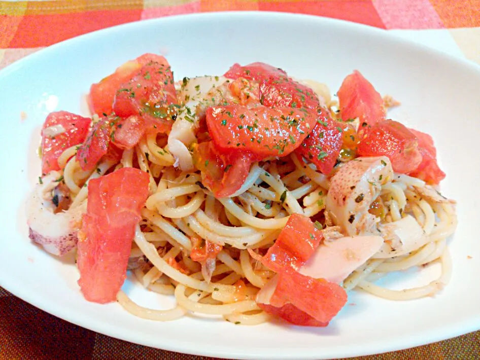 魚介類とトマトの冷製パスタ|ないこまんさん