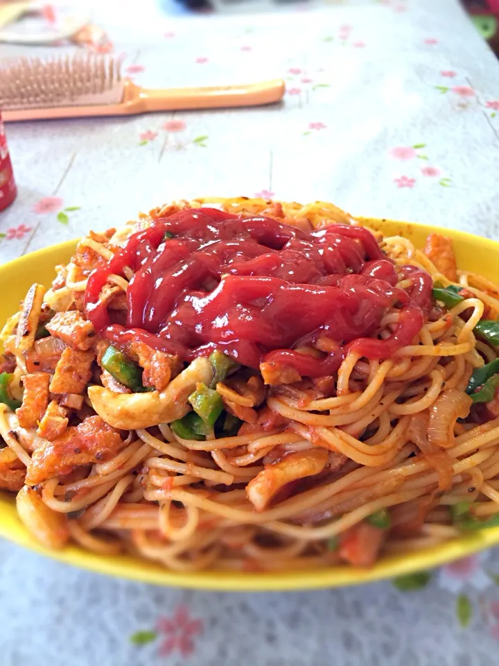 シメジと油揚げのトマト風味パスタ|Fatman Roadbikecyclingさん