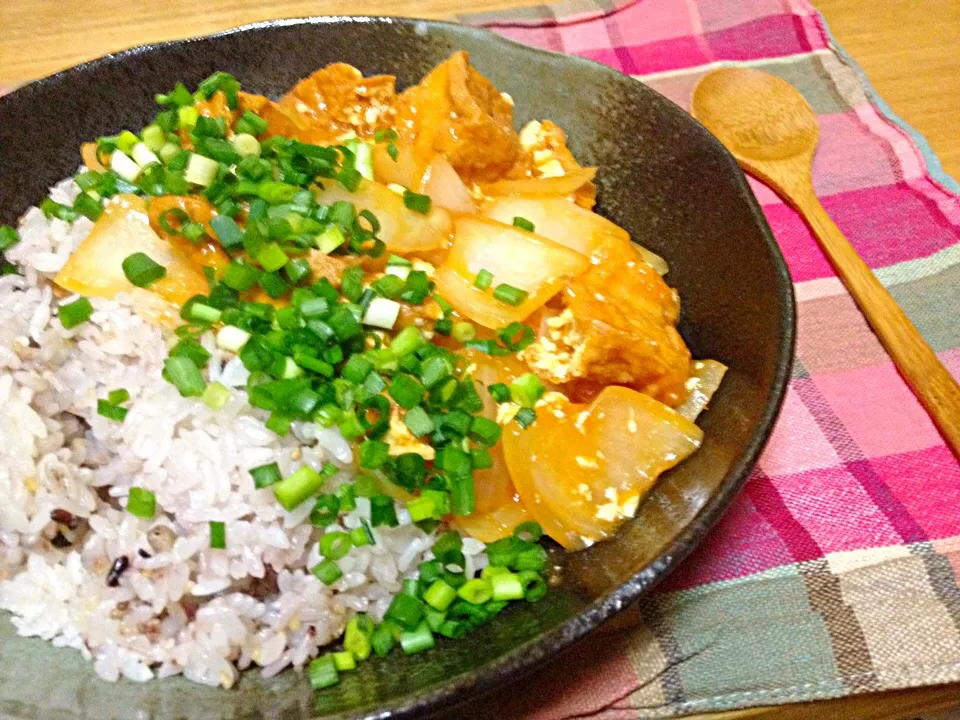 厚揚げと玉ねぎの酢豚風丼|ハルさん