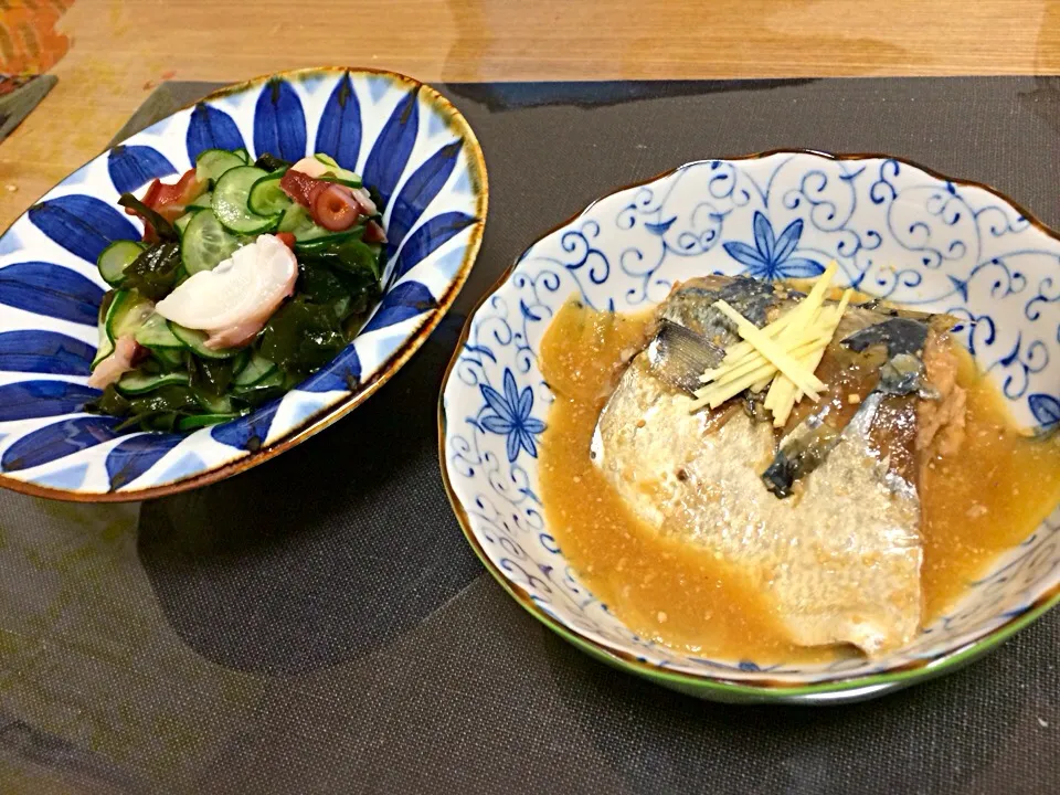 サバ味噌・タコとワカメの酢の物|和さん