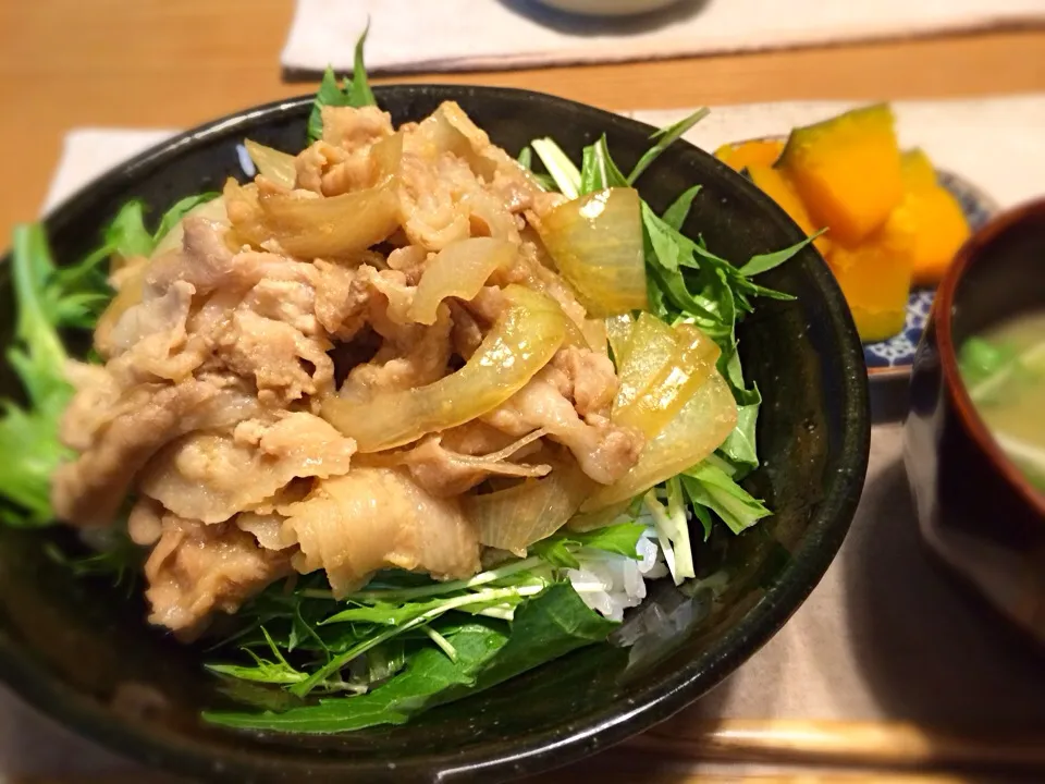 生姜焼き丼、かぼちゃちゃん|わきさん