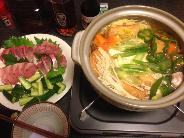 豆腐鍋、寒ブリのお刺身、胡麻油キュウリ！✩⃛꒰⁎⁍̴◡⁍̴⁎ ॢ꒱✨|サソリさん