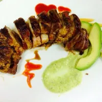 Snapdishの料理写真:Bacon wrapped pork tenderloin with horseradish asparagus cream sauce|Kirby Gholsonさん