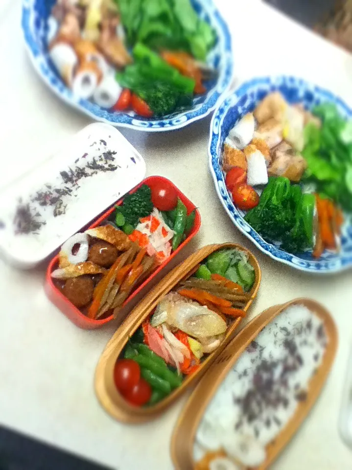 Today's lunch box & dinner plate. 今夜は高校同級生とごはん食べ行くのでハニーと娘の夕食も用意。|hoppycowさん