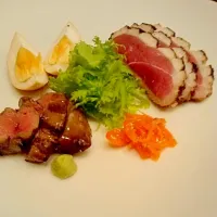 Snapdishの料理写真:鴨と鶏レバの薫製♪|Sydneyさん