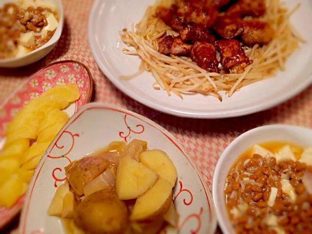 ☆豚肉のえのき巻焼き
☆じゃが煮
☆納豆腐の出汁漬け
☆たくあん|りえぞ～さん