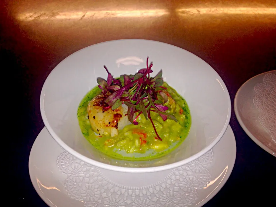 Scallop sweet pea risotto|American Integratedさん