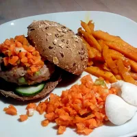 Snapdishの料理写真:Teriyaki burgers with sweet potato fries|Astrid Vanvyaeneさん