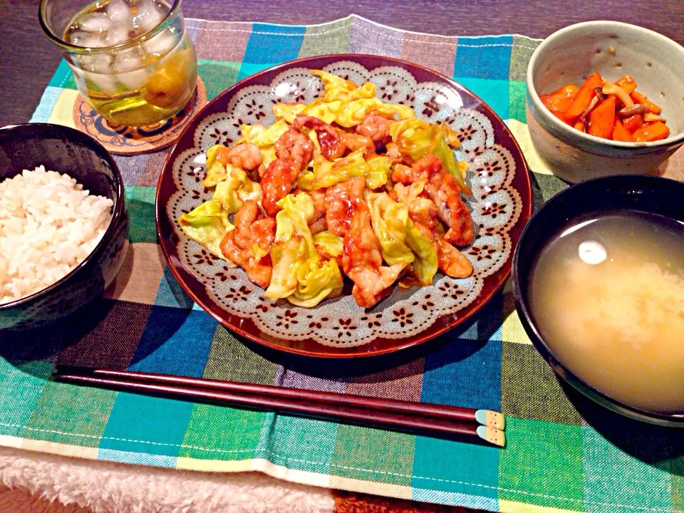 回鍋肉ともちむぎご飯|かぴこさん