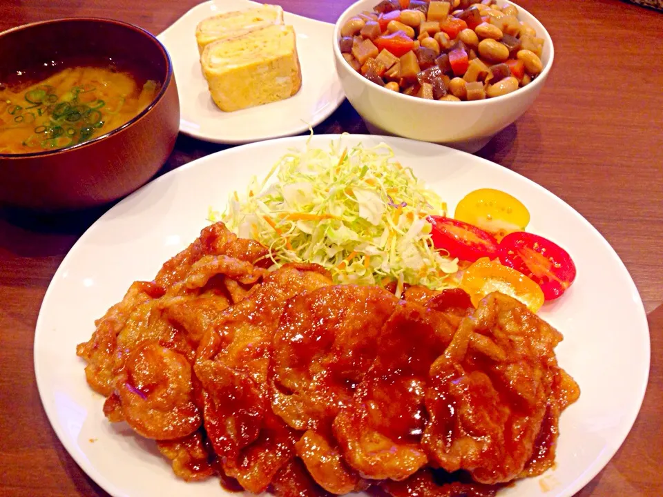 豚生姜焼きと五目煮|あやかさん