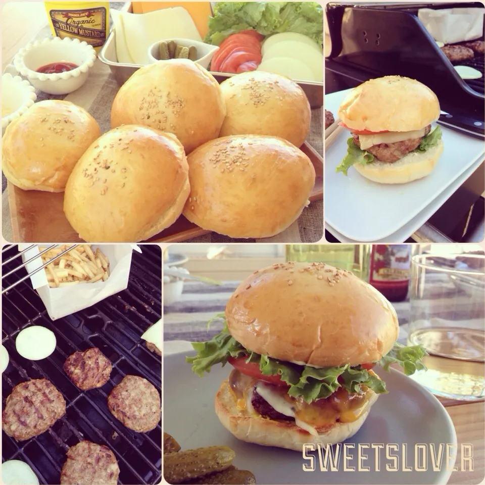 Home made buns & Home made patties 🍔   Sunday custom burger lunch♩|くぅさんさん