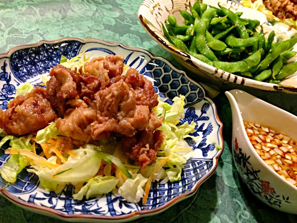 安ーい豚こまいっぱい揚げよ♡香味ソースかけてカンパーイ|みなさん