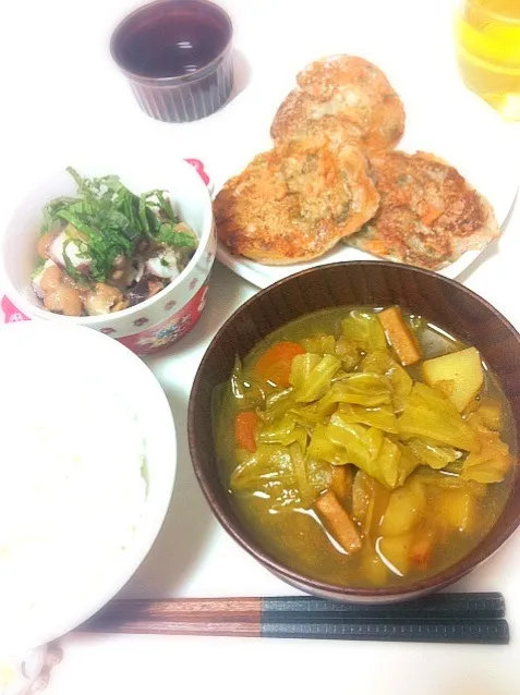 Snapdishの料理写真:大根もち、カレースープ、タコと納豆の大根おろし和え|100akanechinさん