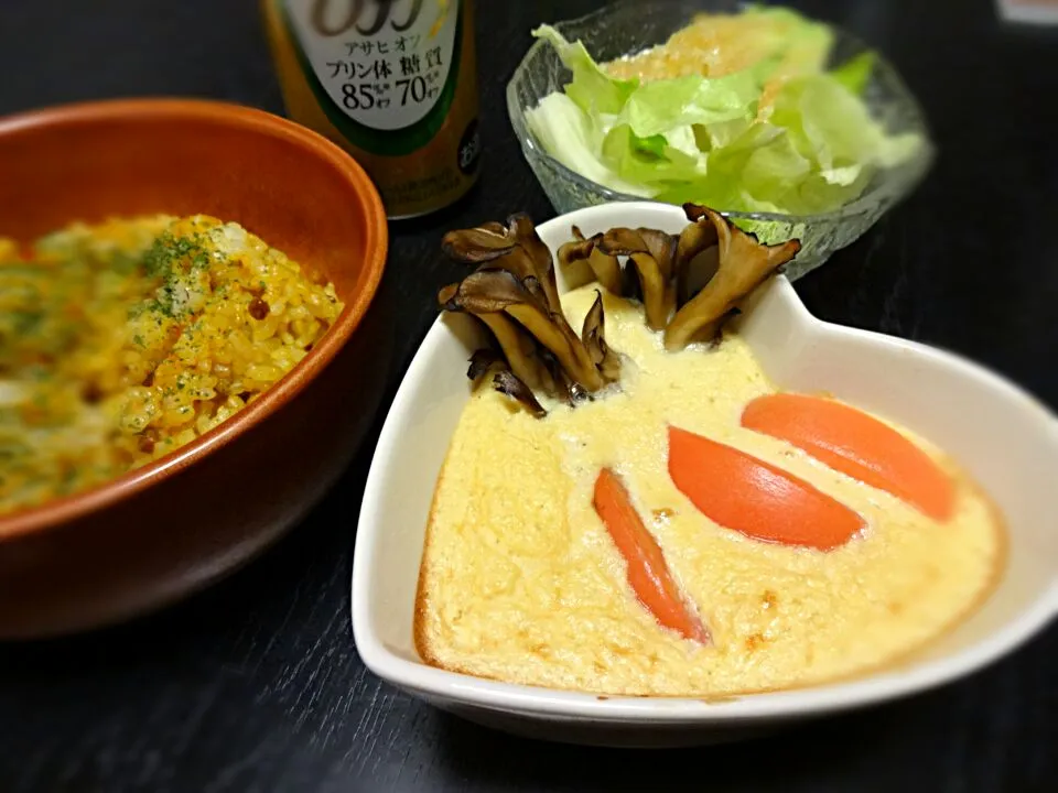 山芋とろろ焼き＆ゆうべの残り（カレーピラフ）|_Namiさん