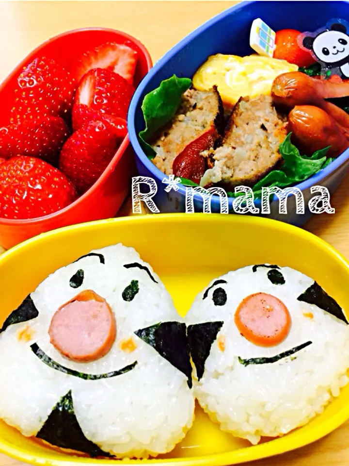 1月のお弁当♡おむすびマンandこむすびマン|R＊mamaさん