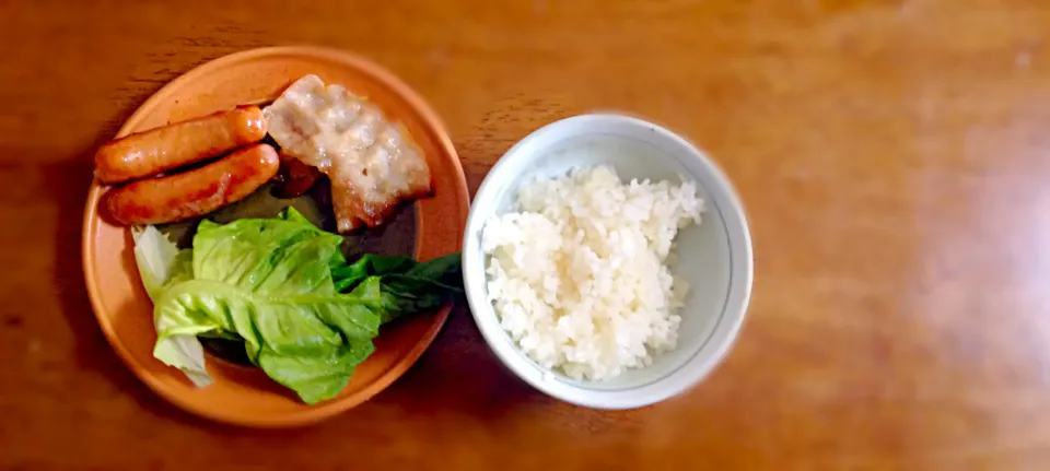 ウィンナー ベーコン 菜 白ご飯|鮎さん