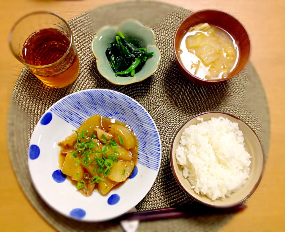 大根と豚肉のとろ煮、ほうれん草のお浸し|sayuさん