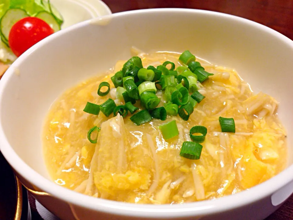 Snapdishの料理写真:エノキと卵のあんかけ豆腐|みきさん